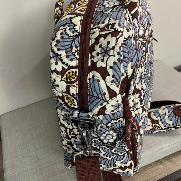VERA BRADLEY Quilted SLATE BLOOMS Brown Blue LAPTOP Carry On TRAVEL Satchel BAG - Picture 4 of 9